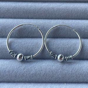 Sterling silver Bali bead hoop earrings